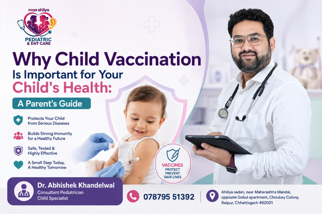 Parents discussing childhood vaccination with a paediatrician in Raipur